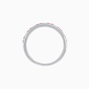 Art Deco Style Square Ruby and Baguette Diamond Half Eternity Band in 14K White Gold
